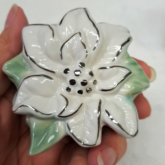 Vintage porcelain CHRISTMAS Pointsetia design salt and pepper shakers - Picture 3 of 6